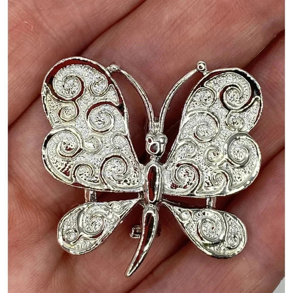 Gerrys Jewelry - Vintage Signed Silver Tone Figural Gerry’s Butterfly Brooch Pin 1.5” X 1.5”
